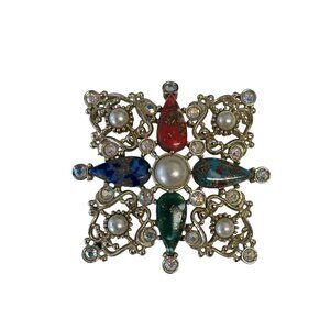 Vintage Sarah Coventry Multicolored Rhinestone & Faux Pearl Brooch